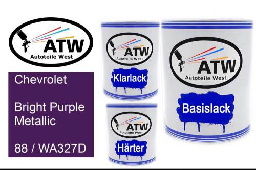 Chevrolet, Bright Purple Metallic, 88 / WA327D: 1L Lackdose + 1L Klarlack + 500ml Härter - Set, von ATW Autoteile West.